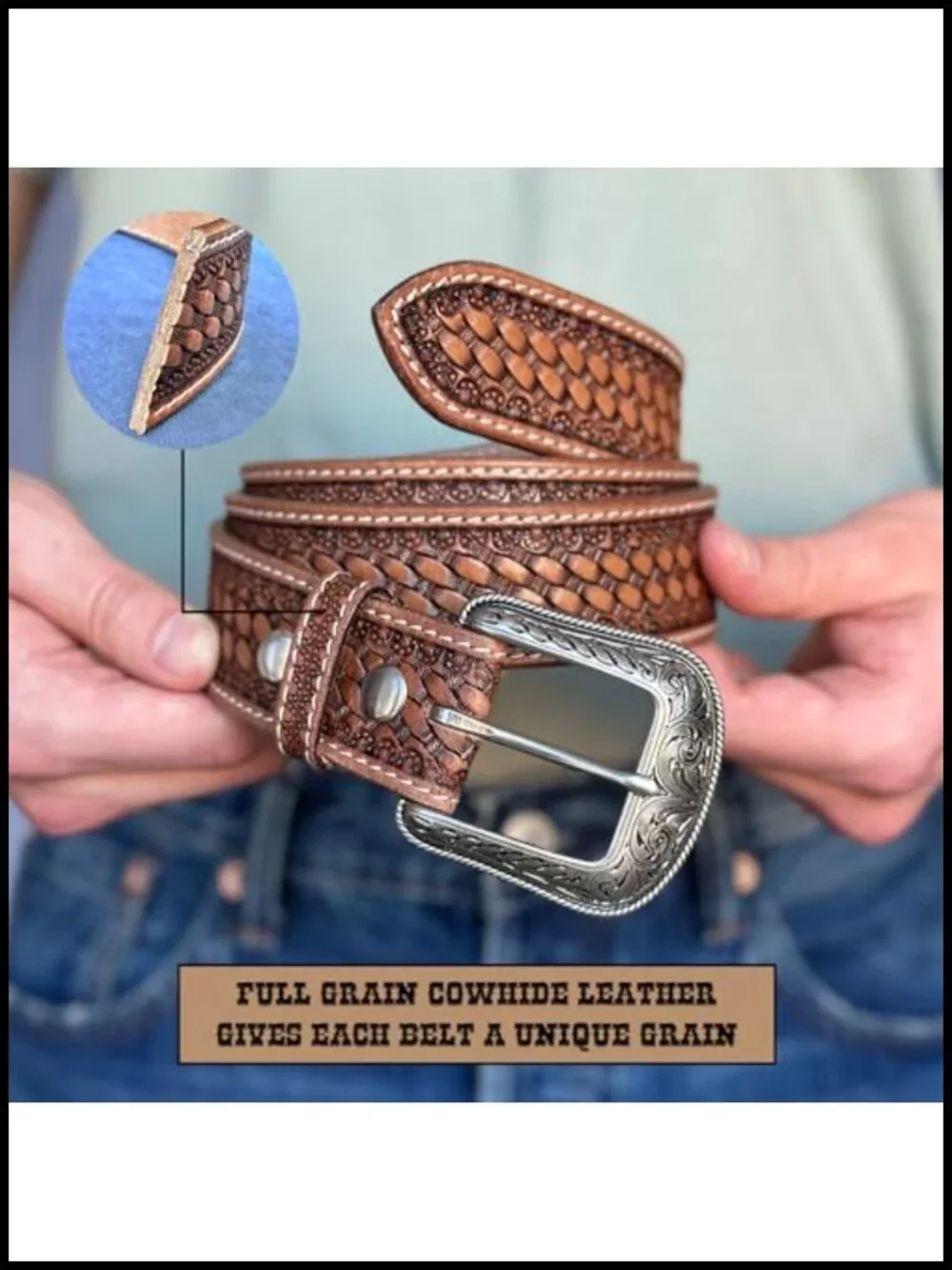 Handmade Tooled Full Grain Leather Western Belt for Men 1.5 inch